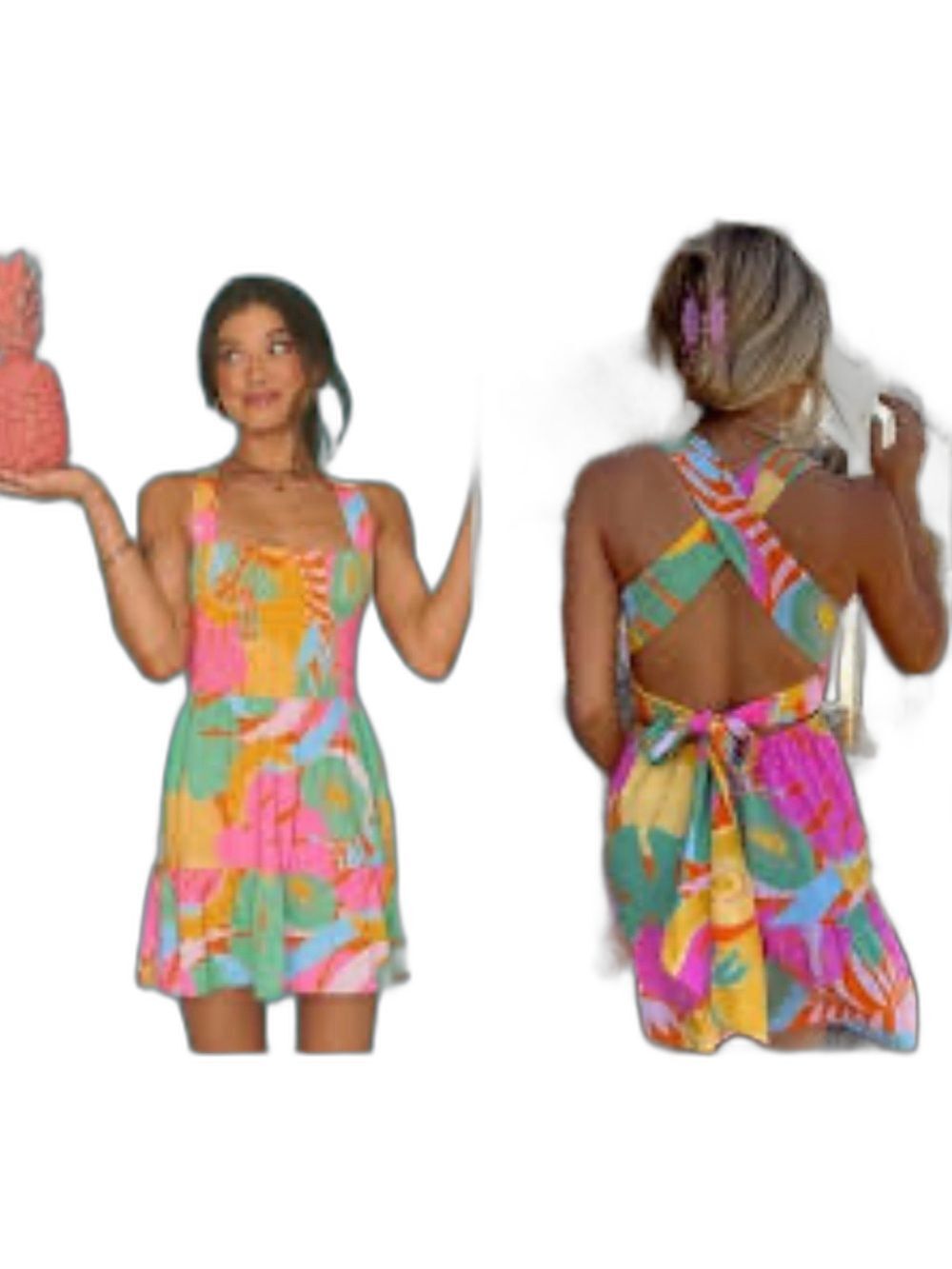 Show Me Your MuMu Collins Bright Multi-Color Backless Mini Sundress